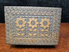 Vintage Wood Brown Jewelry Box Made in Poland Carved Flowers Trinket 6 X 4 X 1.5 picture