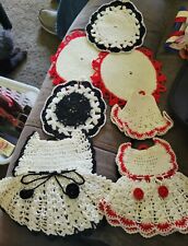 Vintage Set of 7 Hand Crocheted Potholders Hot Pads Trivets Dresses Nice picture