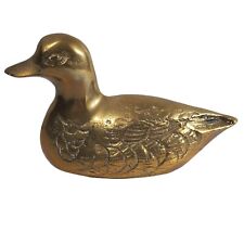 Vintage MCM Brass Hollow Duck Statue Figure Home Decor Office Paperweight 4in picture