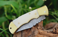 SHARD™ CUSTOM HAND FORGED Damascus Steel Lock Back Folding Pocket Knife W/Sheath picture