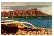 Postcard HI Honolulu Outrigger Canoe Diamond Head Waikiki Vintage View picture
