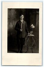 Boy With Candle Studio Christian Confirmation Religious RPPC Photo Postcard picture