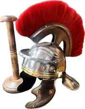 Medieval Helmet Corinthian Armor Red Plume Knight Spartan With Stand Greek Roman picture