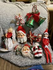 LOT OF 9 Christmas Plastic SANTA ORNAMENTS & Decor Most Vintage Elves Annalee picture