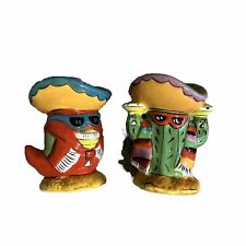 Vintage Anthropomorphic Mexican Style Red Bird Cactus Salt + Pepper Shaker Set  picture