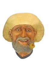 Bosson Legend Chalkware Face Bust Figurine Wall England 1977 Old Timer Pipe AC5 picture