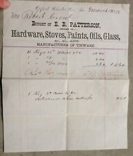 1878 antique RECEIPT INVOICE oxford chester co. pa E.B.PATTERSON hardware,stoves picture
