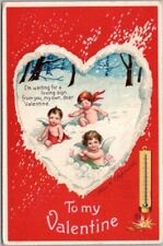 Vintage 1911 VALENTINE'S DAY Postcard Cupids in Snow / Artist-Signed CLAPSADDLE picture