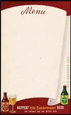 Vintage menu RUPPERT OLD KNICKERBOCKER BEER Ruppert Ale bottles unused n-mint+ picture