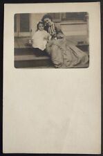 RPPC Mother Daughter Sitting On Steps With Small Basket Velox picture