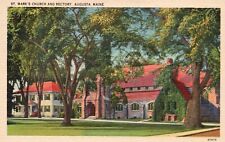 Postcard ME Augusta Maine St. Mark's Church & Rectory Linen Vintage PC e9445 picture