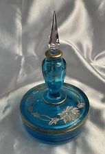 Vtg Fostoria Blue Glass 3 Piece Perfume- Powder Dish with Original Paper Tag picture