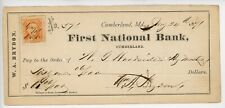 1871 Cancelled Check from First National Bank of Cumberland MD picture