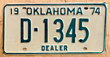 1974 OKLAHOMA NEW USED CAR AUTO DEALER DLR LICENSE PLATE 