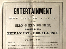 LOMBARD IL 1874 Entertainment Broadside THE LADIES UNION Church on North Main St picture