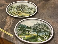 Vintage Currier And Ives American  Homestead - Autumn/Spring Metal Serving Tray picture