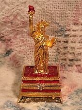Vintage Statue of Liberty Keepsake Gold-Toned & Red Enamel GORGEOUSTrinket Box picture