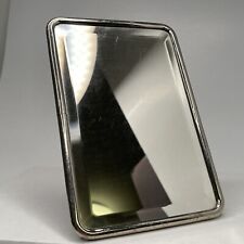 Antique 4x6” Beveled Glass Travel Shaving Mirror W/Metal Frame & Easel Back picture