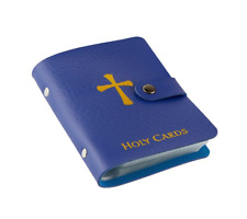 BLUE Prayer Card Holder Book Leatherette Holds 20-40 Cards Catholic Christian picture