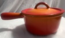 Vtg Descoware Cast Iron Orange Enamel Sauce Pan with Lid Mid Century Belgium 7A picture