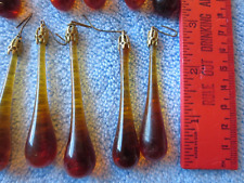One Vintage Czech Amber Glass Teardrop Chandelier Sconce Prisms Brass ends picture