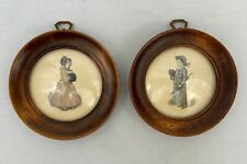 Bubble Glass Round Antique Picture Frame Wood Victorian Child Girl & Boy Set 2 picture