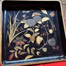 Japanese Antique Meiji Period Lacquer Lacquered Tray Wildflowers Hydrangea picture