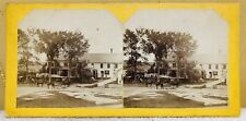 EARLY 1850s House People Horse Town Barrel Beer Scene StereoView Card Photo picture