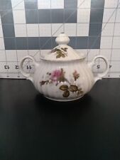 Vintage Moss Rose Sugar Bowl With Lid Gold Ribbed Edge picture