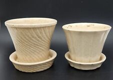 Lot of 2 McCoy Planters w/Attached Saucers Ribbed Beige w/Brown Speckles USA picture