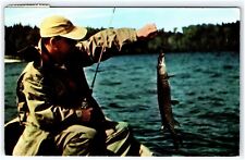 FISHERMAN CATCHING A NORTHERN PIKE POSTED 1958 WALKER MINNESOTA POSTCARD picture