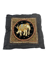 VTG Thai Burmese Kalaga Tapestry Black Embroidered Sequins Elephant 15” X 15” picture