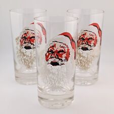 Set Of Three Vintage MCM Drinking Glasses With Santa Face Holiday Christmas picture