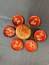 Vintage Red & Gold Lacquer Set Of 6 Coasters With Case Made In Japan picture
