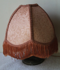 Vintage Mid-Century Lamp Shade Pink Brocade Damask Fringed Fabric Floral picture