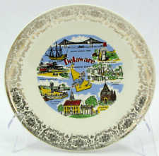Vintage Delaware Souvenir Plate Gold Patterned Rim The Diamond State picture