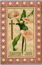 1911 Easter Joys Flower Crucifix Bordered Greetings Wishes Posted Postcard picture