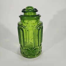 Vintage LE Smith 11.5” Large Green Glass Canister Moon And Stars picture