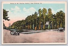 New Orleans Louisiana LA Palms on St Charles Avenue 1920s Cars Postcard picture