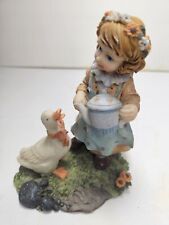 Turtle King Corp Collection Vintage GIRL WITH PET DUCK Resin Figurine Decor  picture