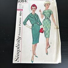 Vintage 1950s Simplicity 3084 Bateau Neck Dress + Jacket Sewing Pattern 14 CUT picture