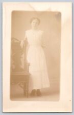Postcard RPPC Early 1900s Woman White Dress Posing Portrait Unposted 1904 - 1918 picture