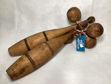 Set of 4, Vintage, Antique, Wooden Weights, 2 Juggling/Indian Clubs & 2 Dumbells picture
