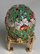 Irish clover enamel trinket box w/bouquet of flowers AKM egg-shaped picture