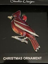 ENAMEL JEWELED RED CARDINAL ON BRANCH CHRISTMAS HOLIDAY ORNAMENT NEW IN BOX picture