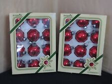 Lot of 2 Boxes Vintage Pyramid Red Glass Balls Christmas Ornaments 1.5