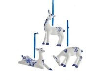 Kurt Adler Blue and White Dresden Deer Ornaments Set of 3 picture