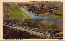 Ford Motor Co Plants Detroit Dearborn MI 1932 River Ship Smokestacks Postcard picture