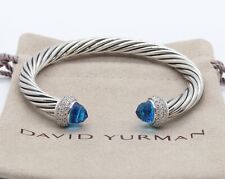 David Yurman Women's Silver 7mm Cable Candy Bracelet Blue Topaz with Diamonds picture