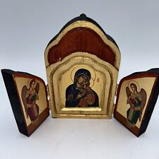 Italy Madonna & Child Religious Icon Triptych Fold 3 Panel 2008 Gold Leaf Stamp picture
